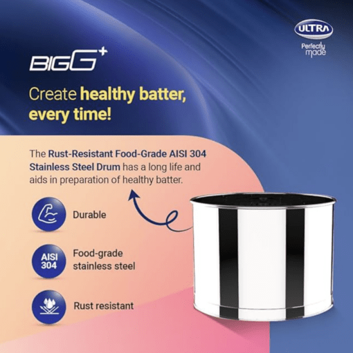 Ultra Stainless Steel Bigg+ 2.5L Wet Grinder (Blue) - Image 3